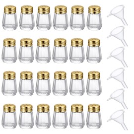 Potchen 24 Pcs Cube Shape Mini Salt and Pepper Shakers Bulk 0.5 oz Small Cube Glass Spice Shaker with Plastic Mini Funnels for Wedding Kitchen Restaurant Travel Camp Party (Golden)