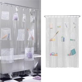 Zenna Home Clear Shower Curtain Liner with 9 Storage Pockets, Waterproof PEVA Plastic Liner for Bathroom, Transparent Shower Curtain Organizer, 70 x 72 Inch