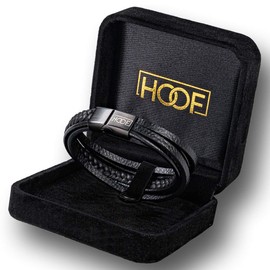 Hoof Men's Bracelet Made of Real Leather Black / Brown, Braided Bracelet, 19.5 cm - 27 cm, Magnetic Closure Stainless Steel, Elegant Jewellery Box, Gift for Men / Friends / Partner, Up to XXXL, Stainless Steel, Black