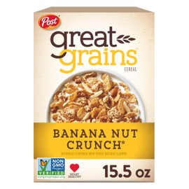 Great Grains Banana Nut Crunch Cereal, Cereal with Banana Clusters and Sliced Almonds, Non-GMO Project Verified, 15.5 OZ Box