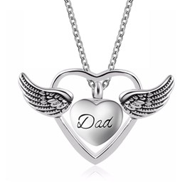 LuxglitterLin Double Heart Cremation Urn Necklace for Dad Ashes Angel Wing Memorial Keepsake Pendant Jewelry A piece of My Heart lives in Heaven