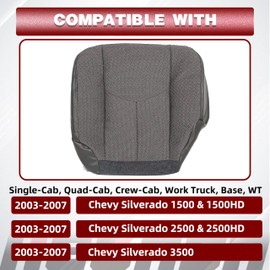 HECASA Seat Cover Driver Side Bottom Compatible with 2003-2007 Chevy Silverado 1500 1500HD 2500 2500HD 3500 Dark Gray Front Left