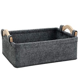 Small Storage Basket Soft Felt Collapsible Baskets Storage Bins for Cellphone Earphone Chargers Cables Make Up Shelf Fabric Drawers Storage Baskets Cute Storage Baskets Light Gray