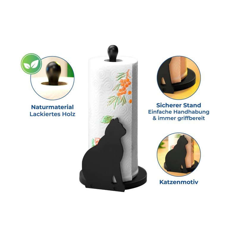 WENKO Kitchen Roll Holder with Cat Black, Height 30 CM