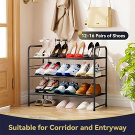 MWQ 3-Tier Metal Shoe Rack for Closet, Stackable Shoe Shelf Storage Organizer, Black