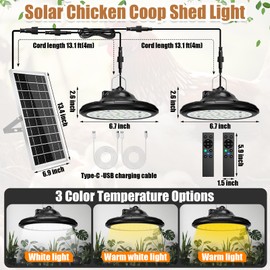 Grinsvalley 2 in 1 Solar Chicken Coop Light with Timer 6 Pcs Nesting Pads, Hanging Ceiling Pendant Heating Light for Poultry Farms Rechargeable Waterproof Solar Shed Lights for Bullpen Pig Yard Patio