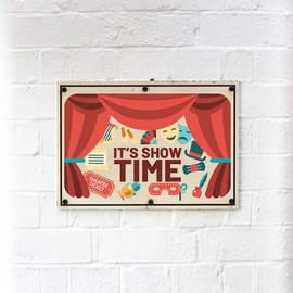 Art Theatre Play Props Decoration 18" x 28" Multicolored Stage Curtain Design Vinyl Home Living Room Wall Decal - Kids Actors Bedroom Opera Theatre Masks Ticket Hat Mic & Lyres Wall Sticker