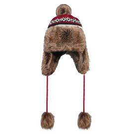Women Knit Beanie Earflap Hat Xmas Winter Warm Ushanka Trapper Aviator Hat Fleece Lined Snow Ski Cap with Pompom