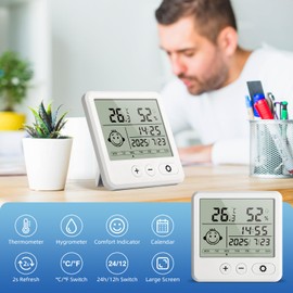 Uten Termometro e igrometro digitale per interni, 3,94 in ampio schermo, Utilizzato per misurare la temperatura e l'umidità interna, con calendario e ora, Adatto per spazi interni come case e uffici
