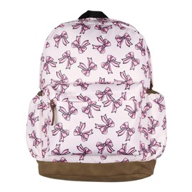Pretty Pink Bows Coquette Ribbon Backpack Faux Leather Bottom Laptop Tech Sleeve Girls Travel 16" School Book Bag