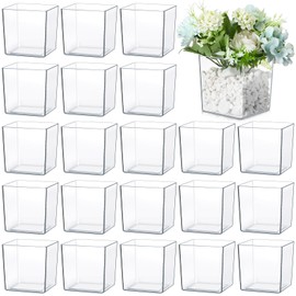Tioncy 4'' x 4'' 24 Pcs Cube Clear Flower Vase Acrylic Flower Vase Square Acrylic Container Cube Decorative Centerpiece for Plant Home Office Floral Decor