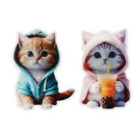 Bojueshaw 2PCS Retro Cat Air Vent Clip Car Air Freshener Decorative Ornament – Green Hoodie Cat & Pink Hoodie Milk Tea Cat for Car Interior Decoration