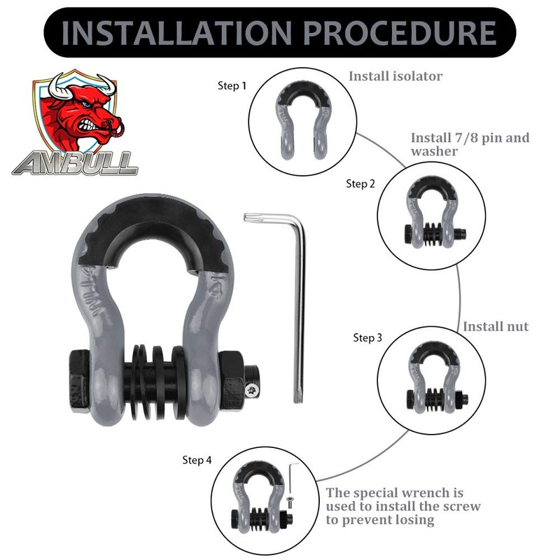 AMBULL Shackles 3/4" D Ring Shackle (2 Pack) 45,0000lb Break