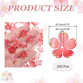 PATIKIL - 200 abalorio de flores acrílicas de 19 mm, gradiente de flor de cerezo chapado en oro, abalorio espaciadoras florales para hacer joyas, pulseras, collares, arete, manualidades, color rojo