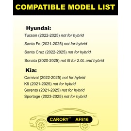 CARORY AF816 Engine Air Filter (Not for Hybrid) for Kia Sorento (2021–2025), Sportage (2023–2025), K5, Carnival, Hyundai Tucson (2022–2025), Santa Fe (2021–2025), Sonata, Santa Cruz, OE# 28113-L1000