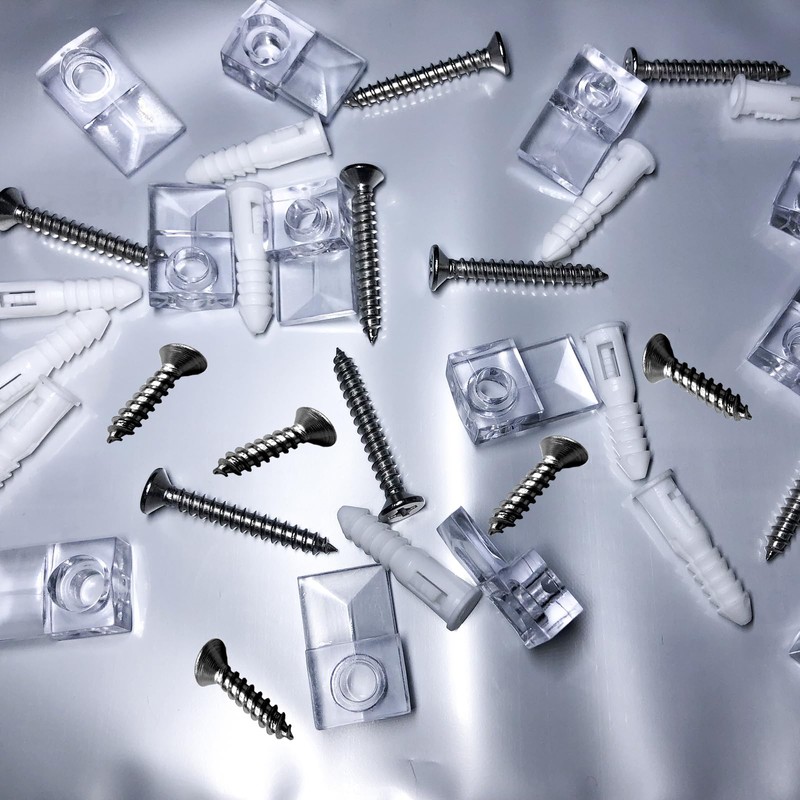 Crystal Clear Plastic Mirror Holder Kit - 30pcs with Screws