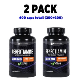Healthfare Benfotiamine 300 mg, 2 PACK, 200 capsules (400 total), Fat Soluble Vitamin B1