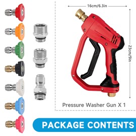 Pressure Washer Short Gun, 5000 PSI High Power Washer Spay Gun, 1/4'' Outlet, 3/8'' Quick Connect,M22-14mm Fitting, Pressure Washer Handle with 7 Quick Connect Nozzles