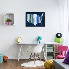 Stupell Industries Abstract Stripe United States of America Map Black Framed Wall Art, 30 x 24, Blue