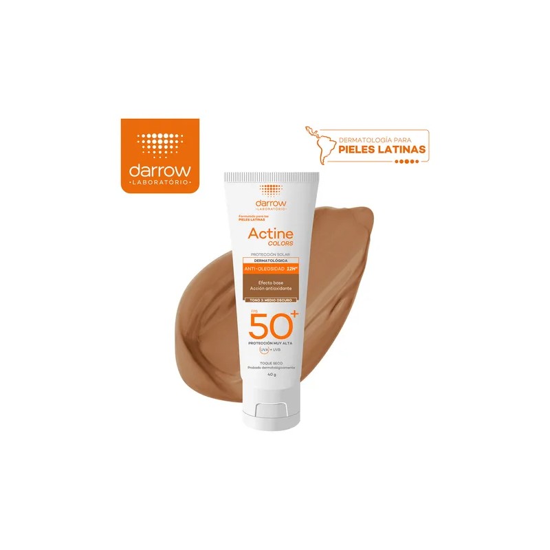Protector Solar Dermatolgico Facial Actine Colors Medio Oscuro FPS50 40g