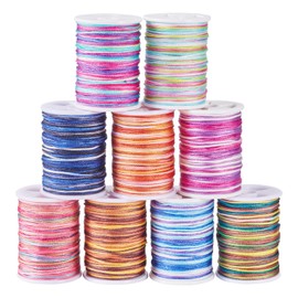 Spritewelry 9 Rolls 9 Colors Crafts Nylon Satin Cord 0.8mm Rainbow Braided Cord String for Bracelet Making Colorful Segment Dyed Polyester Thread for Beading Crafts Stitching Bookbinding