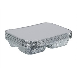 JMS we create smile - 3 Compartment Silver Disposable Aluminium Foil Trays With Paper Lids | Food Container Plates For Food Storage & Takeaway (50)