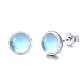 Moonstone Earrings 925 Sterling Silver Rainbow Round Moonstone Stud Earrings for Girls Hypoallergenic Earrings for Women Kids