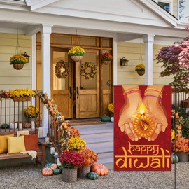 AVOIN colorlife Happy Diwali Garden Flag 12x18 Inch Double Sided Outside, Diyas Lights Yard Outdoor Decorative Flag