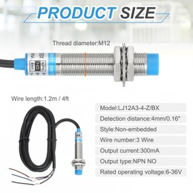 MECCANIXITY Inductive Proximity Sensor,NPN NO M12 DC 6-36V 300mA Proximity Switch Detector Approach Sensor 4mm 3 Wire for Industrial Automation LJ12A3-4-Z/BX