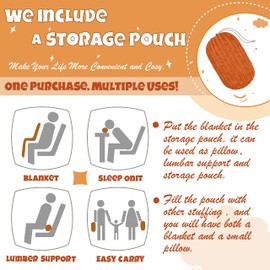 BNuitland Orange Flannel Throw Blanket Twin Size (60X80 inches) with storage pouch,300GSM Super soft Fleece Stripe Pattern sofa Blanket for Adults, Lightweight Cozy Bed Throw For home decor All season