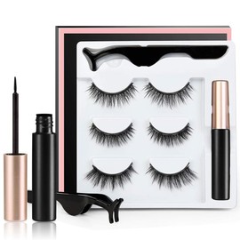 3 Pares Pestañas Postizas Magneticas Naturales - Kit de 3 Pares Pestañas Magnéticas Naturales 6D, Pestañas Postizas Reutilizables, con Delineador Magnético y Pinzas, No Necesita Pegamento (3 Pares)