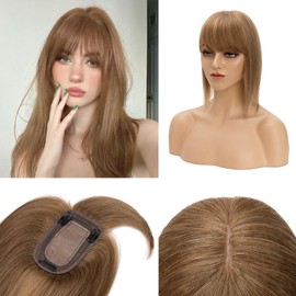 Prokyvity Hair Topper for Women With Thinning Hair - 100% Human Hair With Bangs, 2.7 x 5.1in, 150% Density, 6 Inch #06 Light Brown