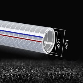 JoyTube Steel Wire Suction Vinyl PVC Flexible Tubing 1-1/2"ID x 1-3/4"OD, High Pressure Heavy Duty UV Chemical Resistant Clear Thick Suction Tube Hose (3.3 FT)