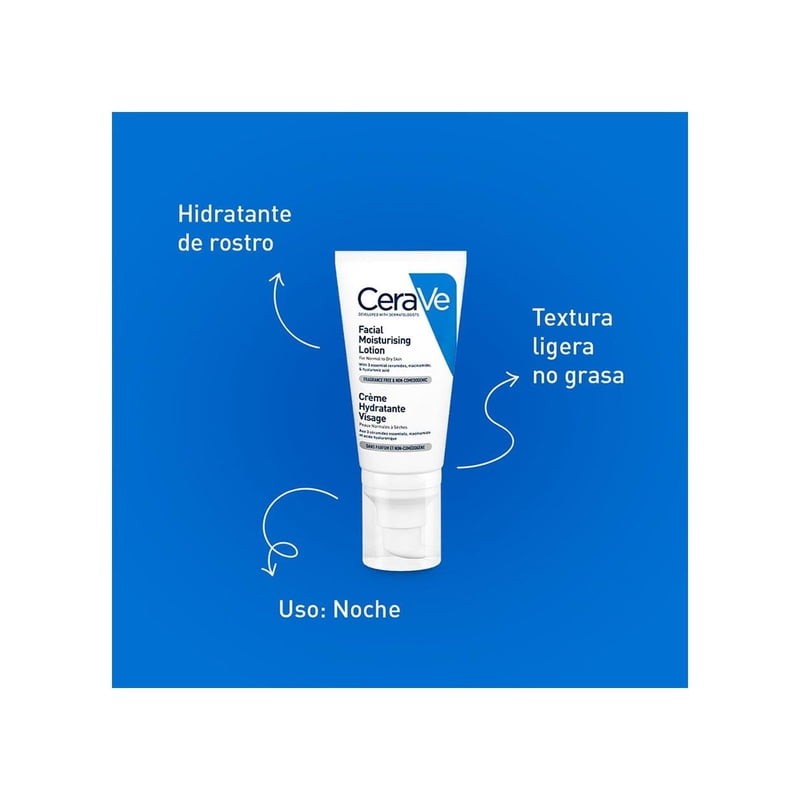 Loción Hidratante Facial de Noche CeraVe Piel normal a Seca