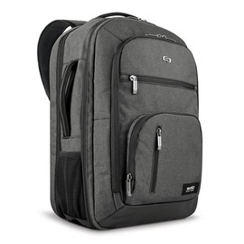 Solo New York TSA Laptop Backpack for Women & Men -Carry On Bookbag for Travel & Work, Lightweight Bag, Mesh Side Pockets, Padded Straps, Fits 17.3" Computer - Grand Travel, Grey