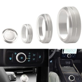 HDUFC for Ford Mustang Mach E 2025 2024 2023 2022 2021 Aluminum Alloy Shift Switch knob Cover Engine Start Stop Button Cover External Decorative Ring Headlight knob Cover 5 Pieces (Silver)