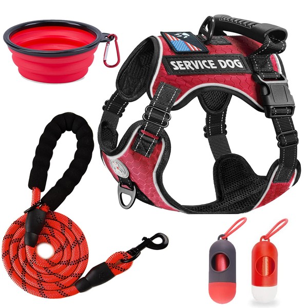 Cymiler Service Dog Vest,No-Pull Dog Harness and Leash Set,Adjustable Oxford