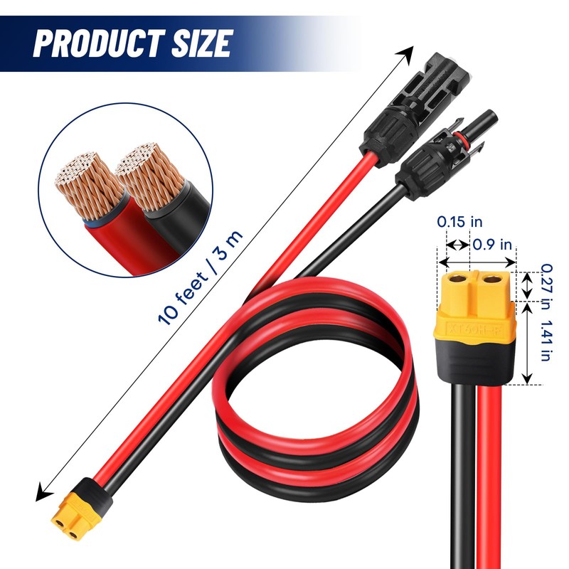 GENORTH Solar Charging Cable Solar Cable 3 m, Solar Plug