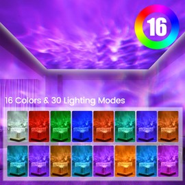 Starry Sky Projector, Wave Lamp LED Bedside Lamp 3D Galaxy Star Projector Lamp Dimming 16 Colours 30 Lighting Modes with Remote Control, Ocean Waves Children