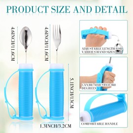 Teenyyou 4 Pcs Adaptive Utensils Set 360° rotatable Parkinsons Utensils Stainless Steel Spoon and Fork Weighted Utensils with Non Slip Easy Grip Handles and 2 Bags for Hand Tremors Parkinsons