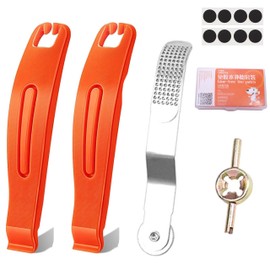 Alps2Ocean 12PCS Bike Tire Repair Kit,with 8PCS Glueless Tube Patch Kits,2PCS Bike Tire Levers,Metal Rasp,Valve Core Tool,Bicycle Inner Flat Tube Patch Kit for Motorcycle,BMX,MTB,Road Bike,Ebike