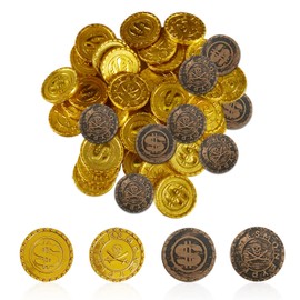 ZWZNBL Set of 120 Toy Coins, 100 Gold and 20 Bronze, Pirate Treasure Treasure Gold Coin Toy, Gold Coin Game Coins for Pirate Party, Children's Birthday Decoration