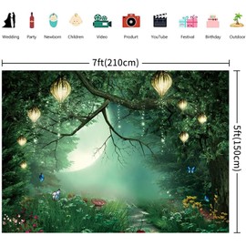Hnmdmyi 2.1 x 1.5 m Photo Background Magic Forest Mushroom Wonderland Green Tree Butterfly Photography Background Baby Shower Photo Shooting Children Birthday Party Decorations Banner Photo Booth