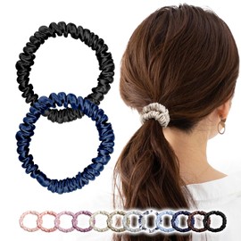 Silk Hair Rubber [100% Natural Silk, No Traces, 12 Colors Available] Silk Scrunchy Silk Hair Rubber Hair Elastic Silk Rubber Hair Elastic Hair Rubber Non-marking Hair Rubber Adult Black Fashionable