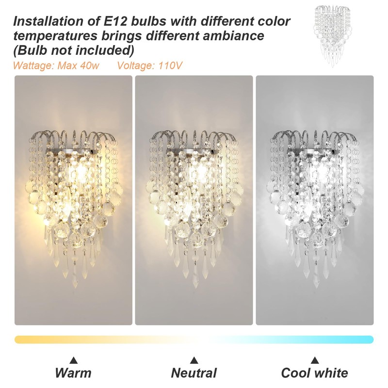 Goeco Crystal Wall Sconces, 11.8x7 Inch Chrome Wall Sconce Luxury