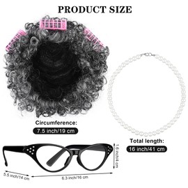 Cooraby 3 Piece 100 Days of School Grey Wig Grandma Wig Glasses Artificial Pearl Necklace Fancy Granny Costume Set