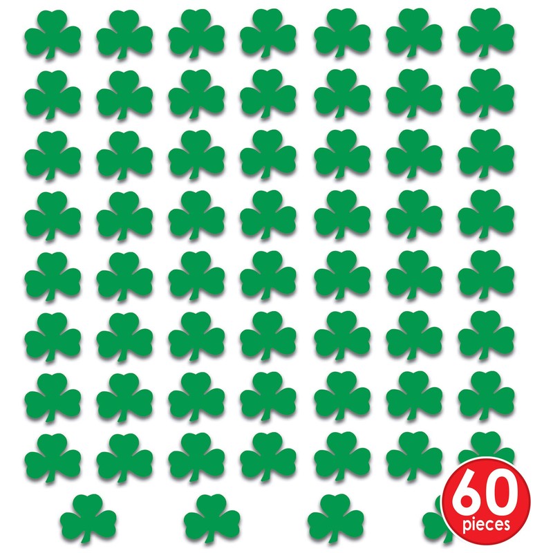 Beistle Printed Shamrock Cutouts 60 Piece, 5", Green