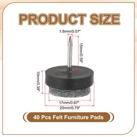 PATIKIL 20 mm Nail-on Felt Pads, 40 Pcs Round Felt Furniture Sliders Pads Heavy Duty Floor Protectors for Wooden Chair Sofa Cabinet Table Leg Feet Hardwood Floors, Black