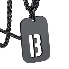 Bandmax Mens Initial Necklace Black B Letter Pendant Chain Black Stainless Steel Capital B Dog Tag Necklace for Men Women Letter B Necklace for Teen Boys Christmas Gift