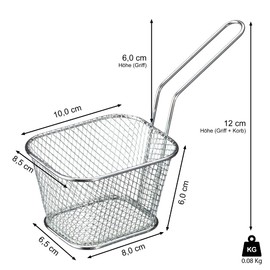 Frit Basket Serving Basket, Set of 8, Iron Chrome, 8 x 14 cm, Basket for French Fries and Finger Food (1 x Set of 8 Serving Basket)